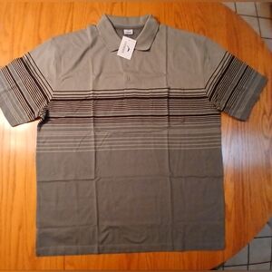 Gioberti NWT Size 2XL Gray Striped Men's Polo Shirt W/Pocket.